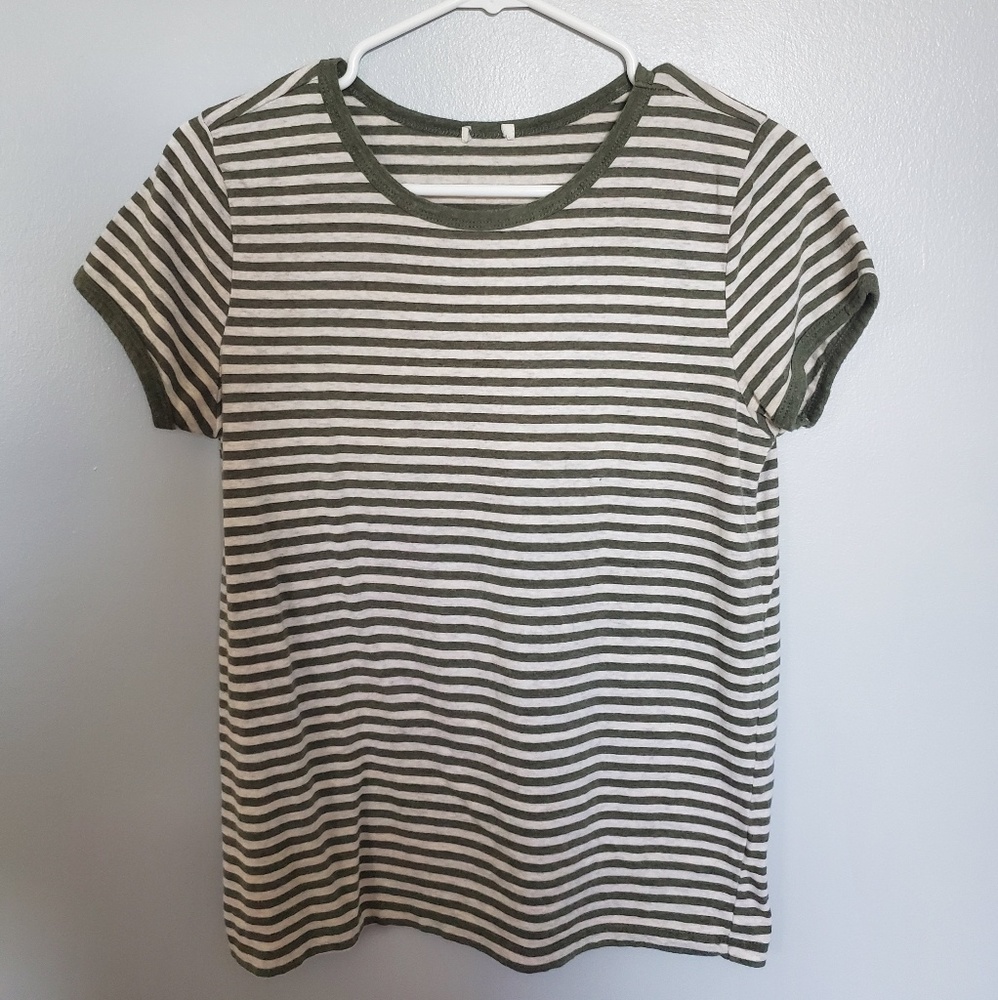 American Eagle Comfy Army/Cream Striped Tee